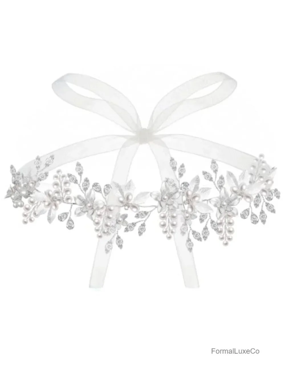 Crystal Rhinestone Wedding Belt with White Organza